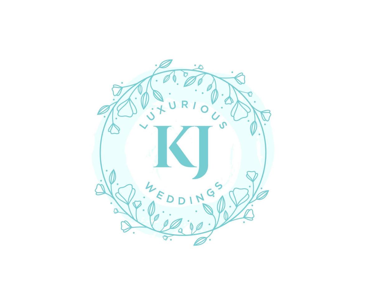 plantilla de logotipos de monograma de boda con letras iniciales kj, plantillas florales y minimalistas modernas dibujadas a mano para tarjetas de invitación, guardar la fecha, identidad elegante. vector