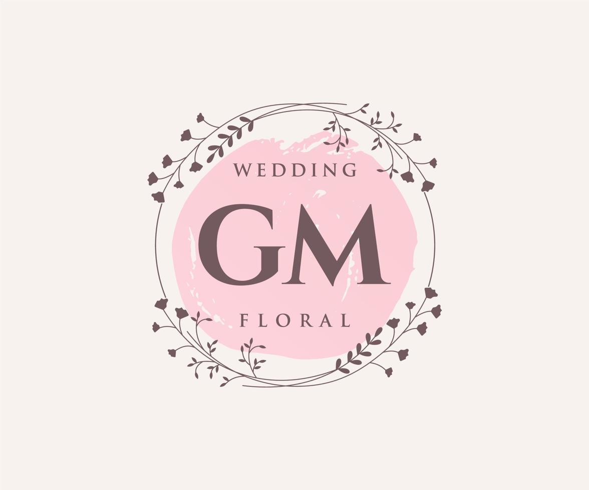 GM Initials letter Wedding monogram logos template, hand drawn modern minimalistic and floral templates for Invitation cards, Save the Date, elegant identity. vector