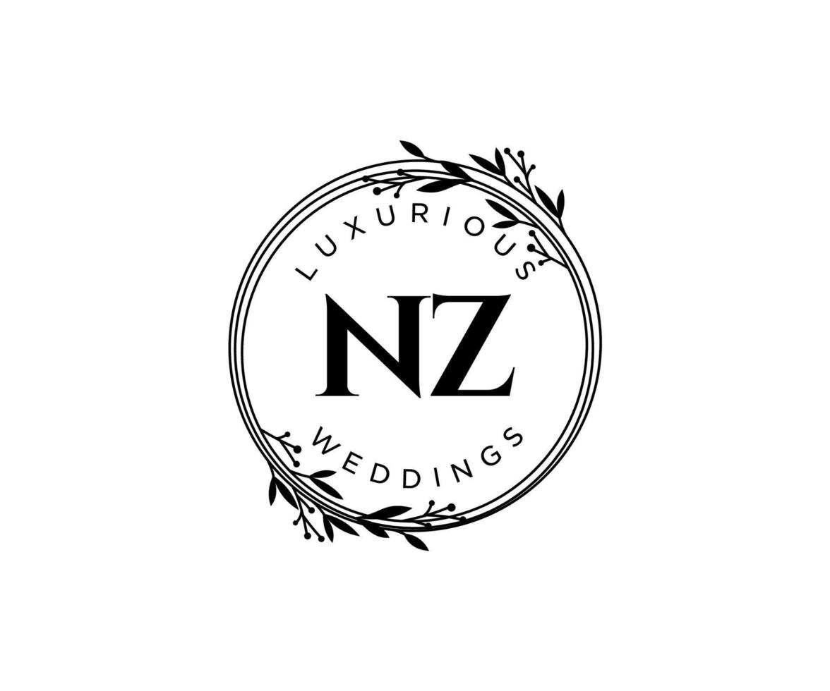 plantilla de logotipos de monograma de boda con letras iniciales de nz, plantillas florales y minimalistas modernas dibujadas a mano para tarjetas de invitación, guardar la fecha, identidad elegante. vector