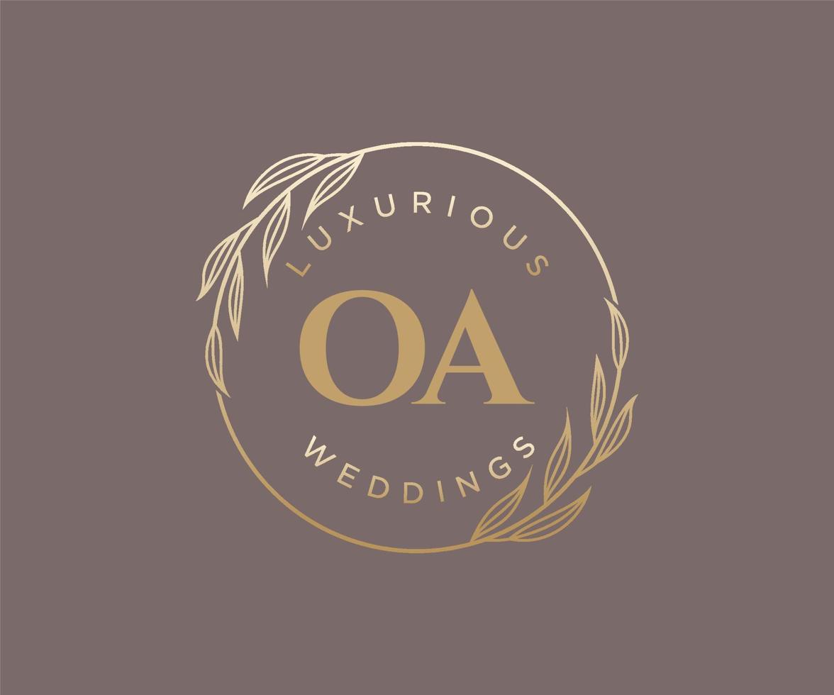 plantilla de logotipos de monograma de boda con letras iniciales de oa, plantillas florales y minimalistas modernas dibujadas a mano para tarjetas de invitación, guardar la fecha, identidad elegante. vector