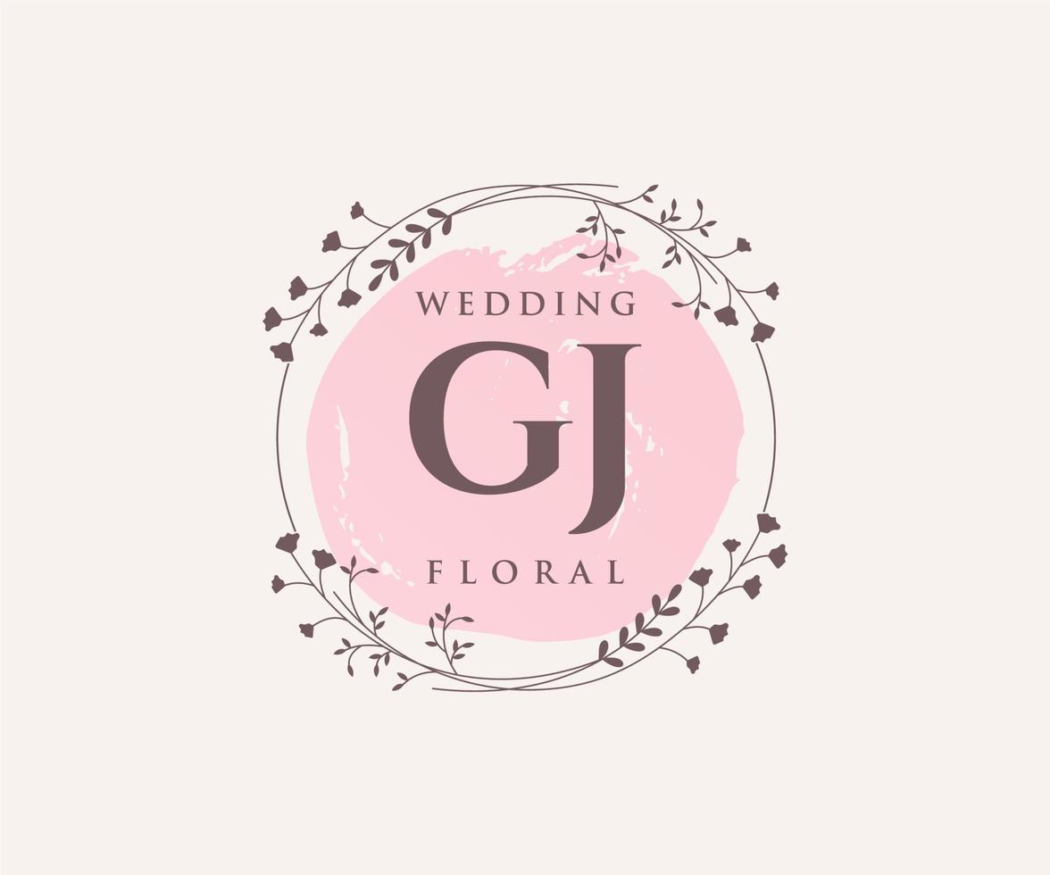 GJ Initials letter Wedding monogram logos template, hand drawn modern minimalistic and floral templates for Invitation cards, Save the Date, elegant identity. vector