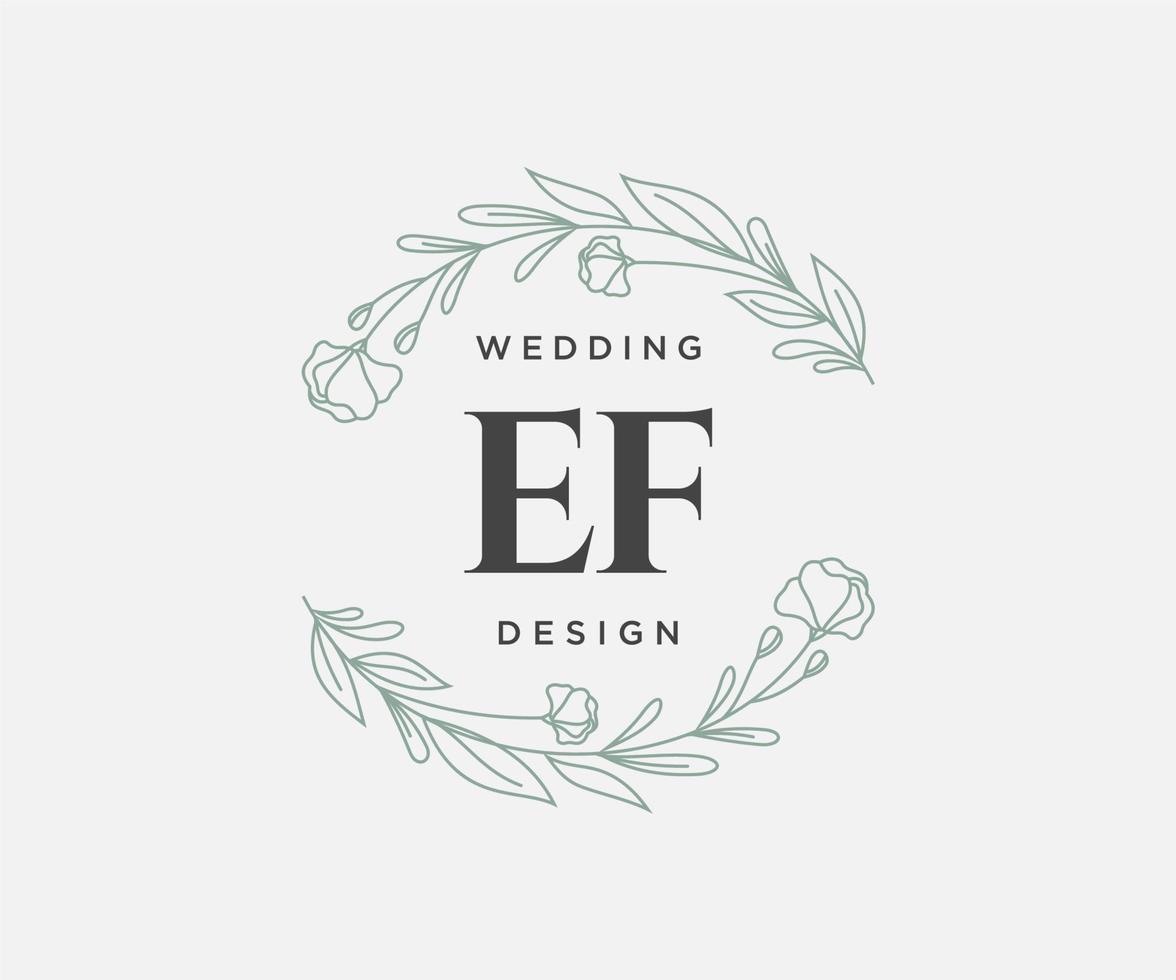 Colección de logotipos de monograma de boda con letras iniciales ef, plantillas florales y minimalistas modernas dibujadas a mano para tarjetas de invitación, guardar la fecha, identidad elegante para restaurante, boutique, café en vector