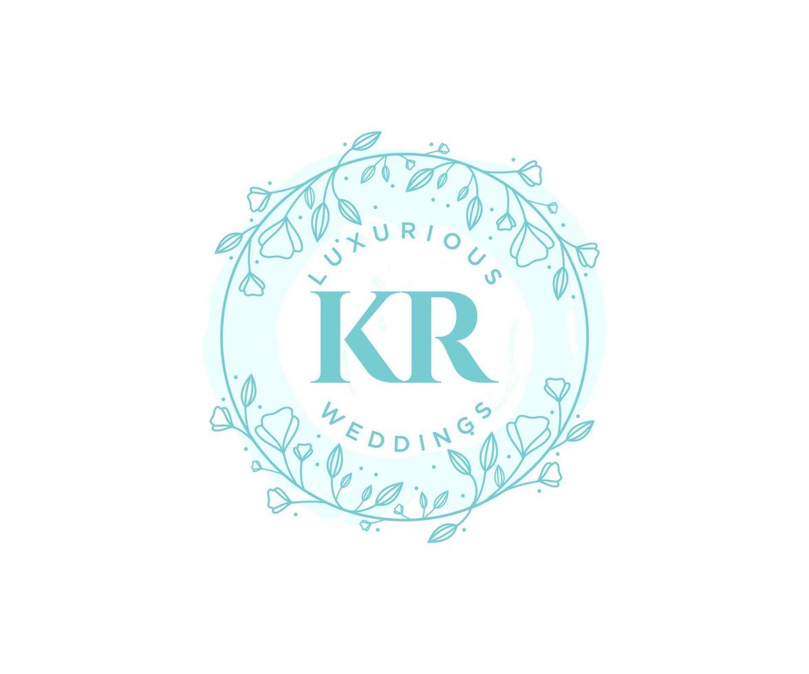 KR Initials letter Wedding monogram logos template, hand drawn modern minimalistic and floral templates for Invitation cards, Save the Date, elegant identity. vector