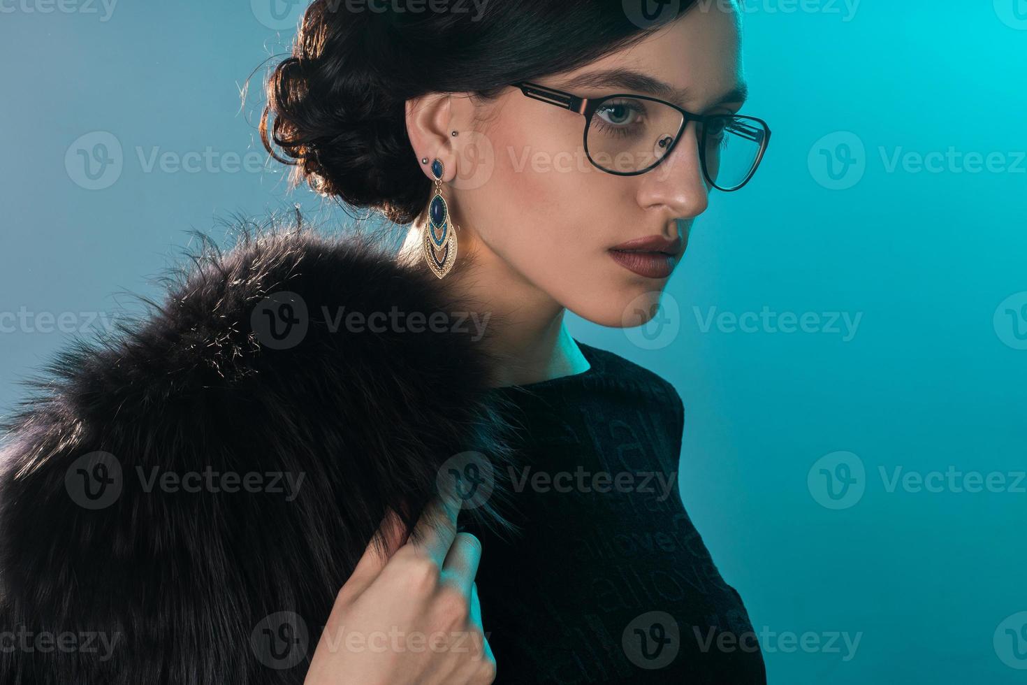 Beauty young girl with short hair in studio photo