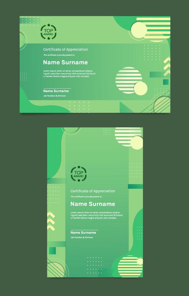 certificado de formas abstractas verdes vector