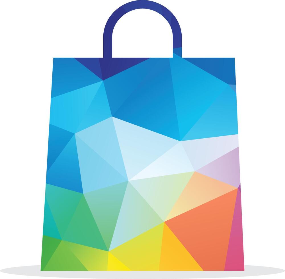 Shopping bag in low-poly triangular style for autumn sale and maple leaves made of dots and lines, polygonal bag, vector