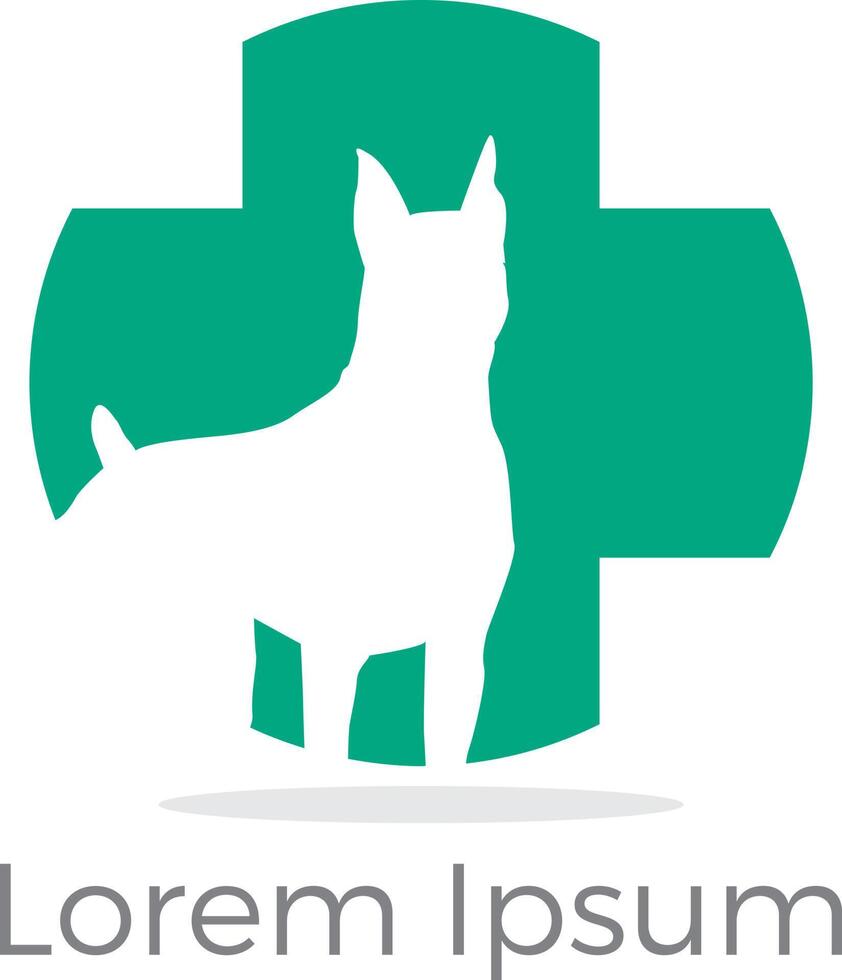 cross incorporate with dog and cat. It's good for pet shop, house, clinic and care, or other pet activity. animal clinic and hospital logo vector