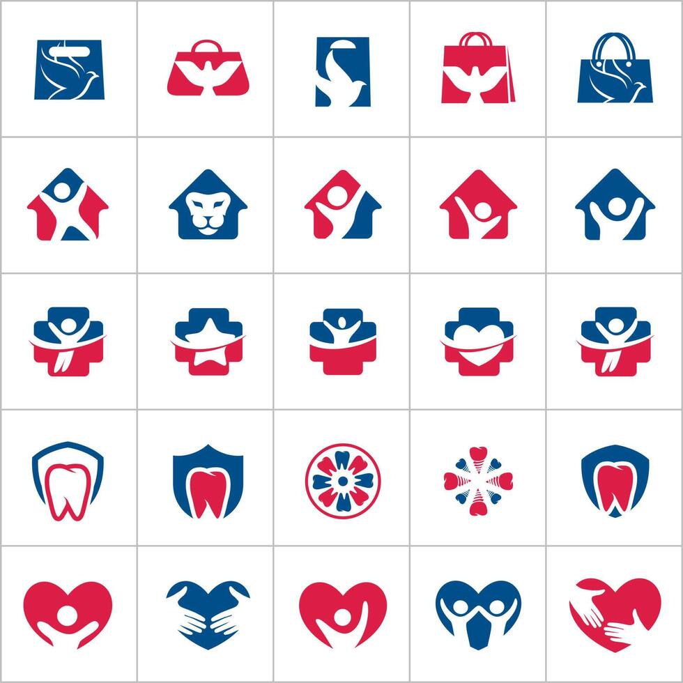 Mega set logo vector designs. monkey, dental, travel, home logos,