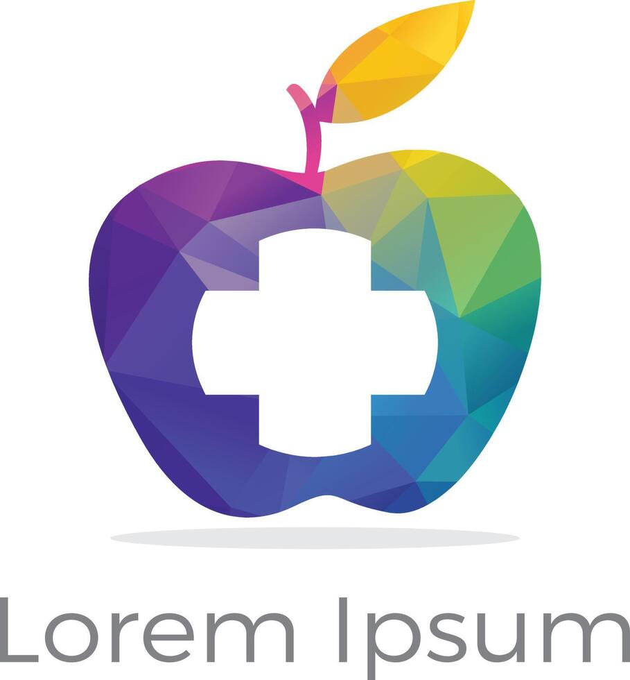 Medical and pharmacy logo design with cross in apple. healthy apple vector, Medical apple plus company logo vector