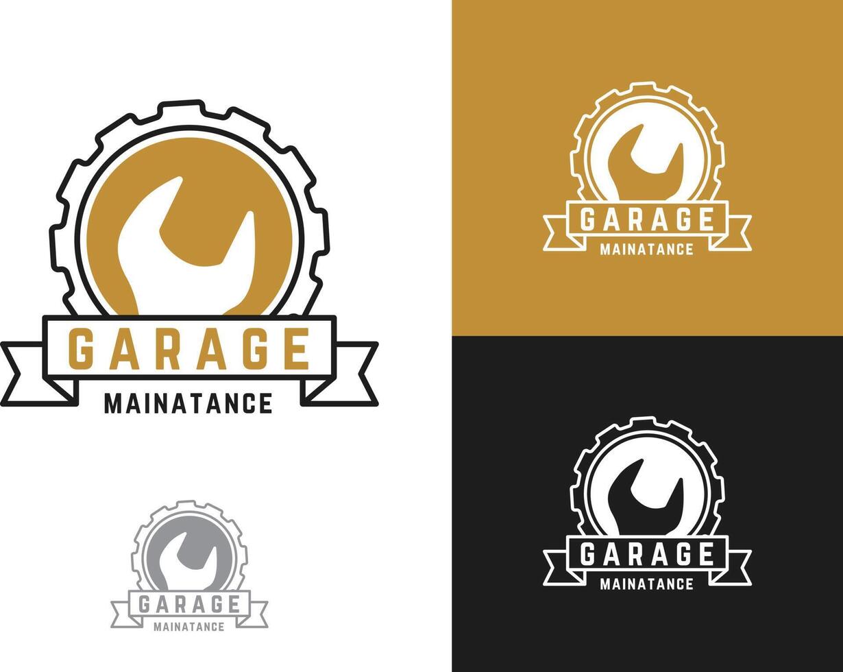 Automobile, car repairing service logo design, wrench in gear icon, mechanic tools vector illustration.