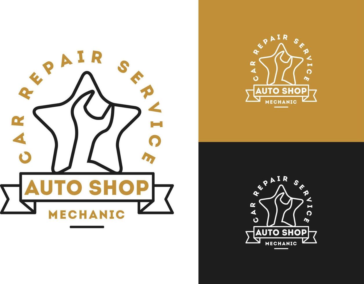Automobile, car repairing service logo design, wrench in gear icon, mechanic tools vector illustration.