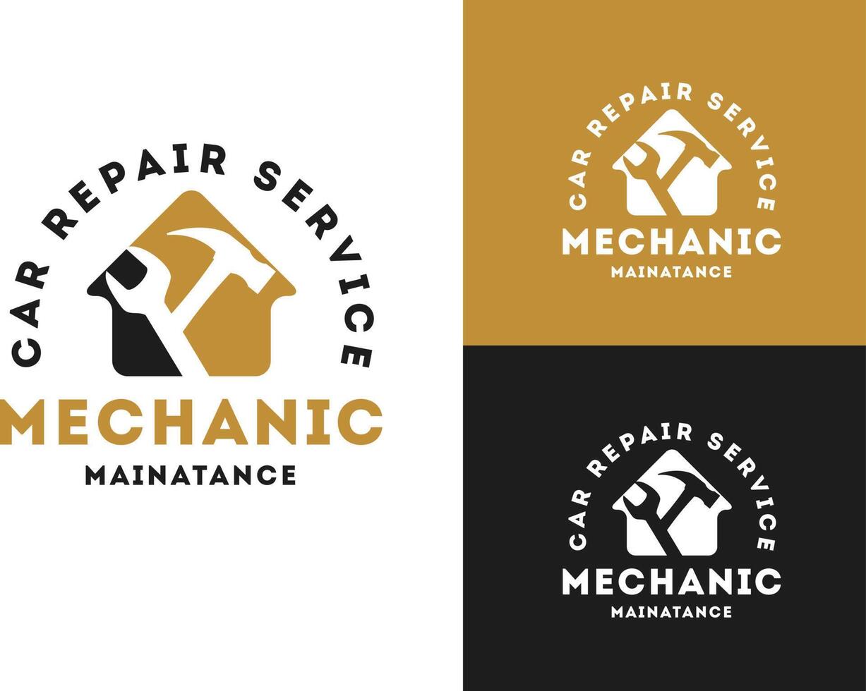 Automobile, car repairing service logo design, wrench in gear icon, mechanic tools vector illustration.