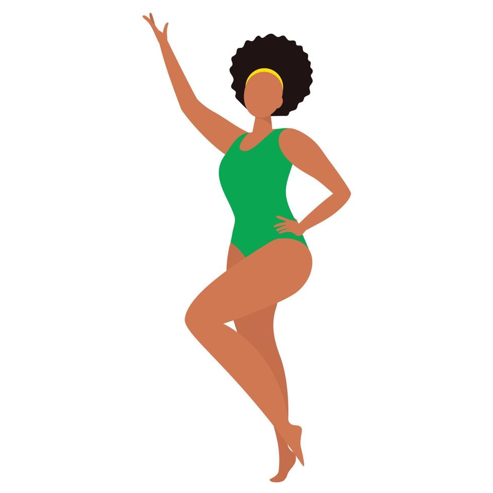 A Latina or African American woman is posing in a bikini. Dancing beautiful young woman. Vector illustration.