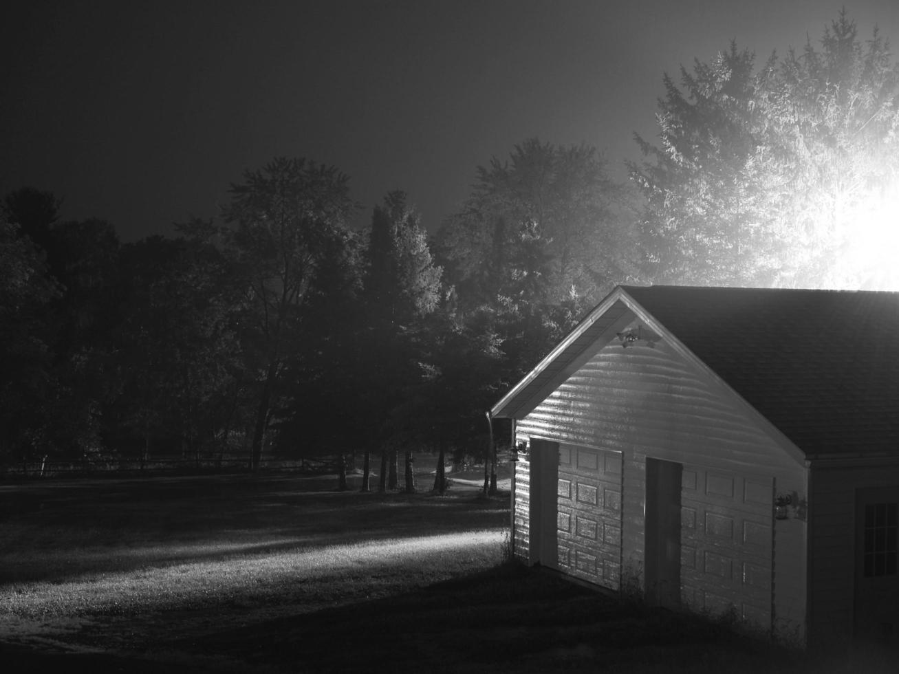 Black and White Garage at Night photo