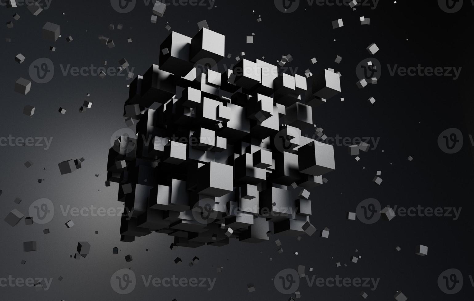 3D abstract background of random flying black shape form, 3D illustration rendering photo