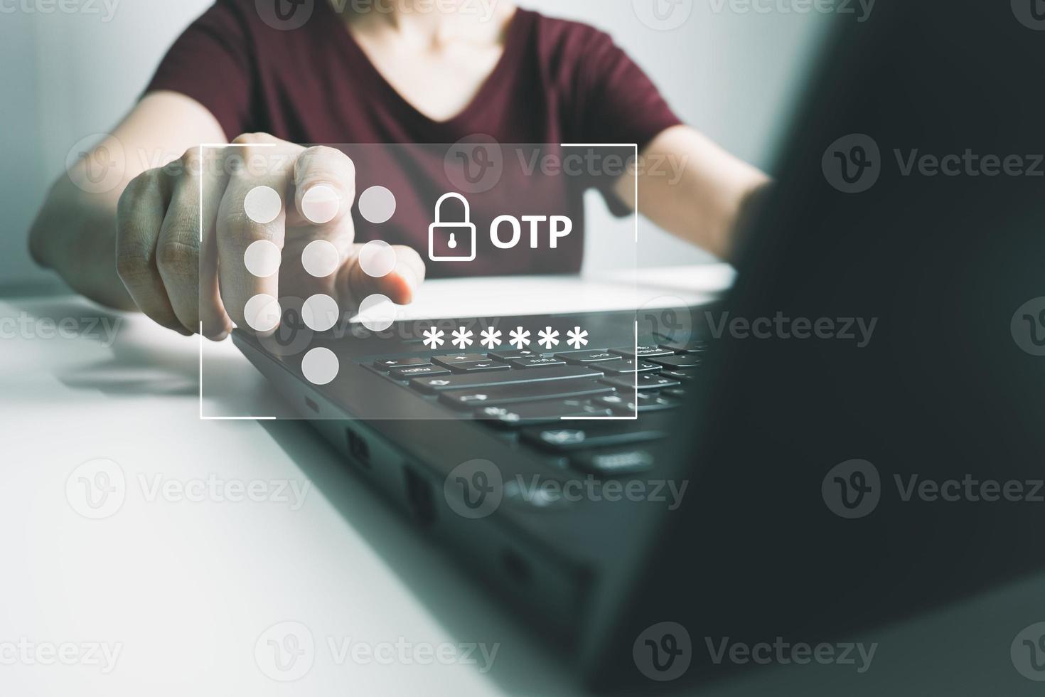 Verification of information with one time password OTP by smart phone, Internet security, online financial transaction, 2-step verification, confirm transaction and identity. photo