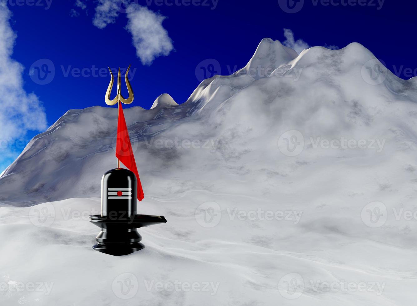 Indian Festival Maha Shivratri Shivling with Trishul in Snow Mountain - 3D Illustration Render photo