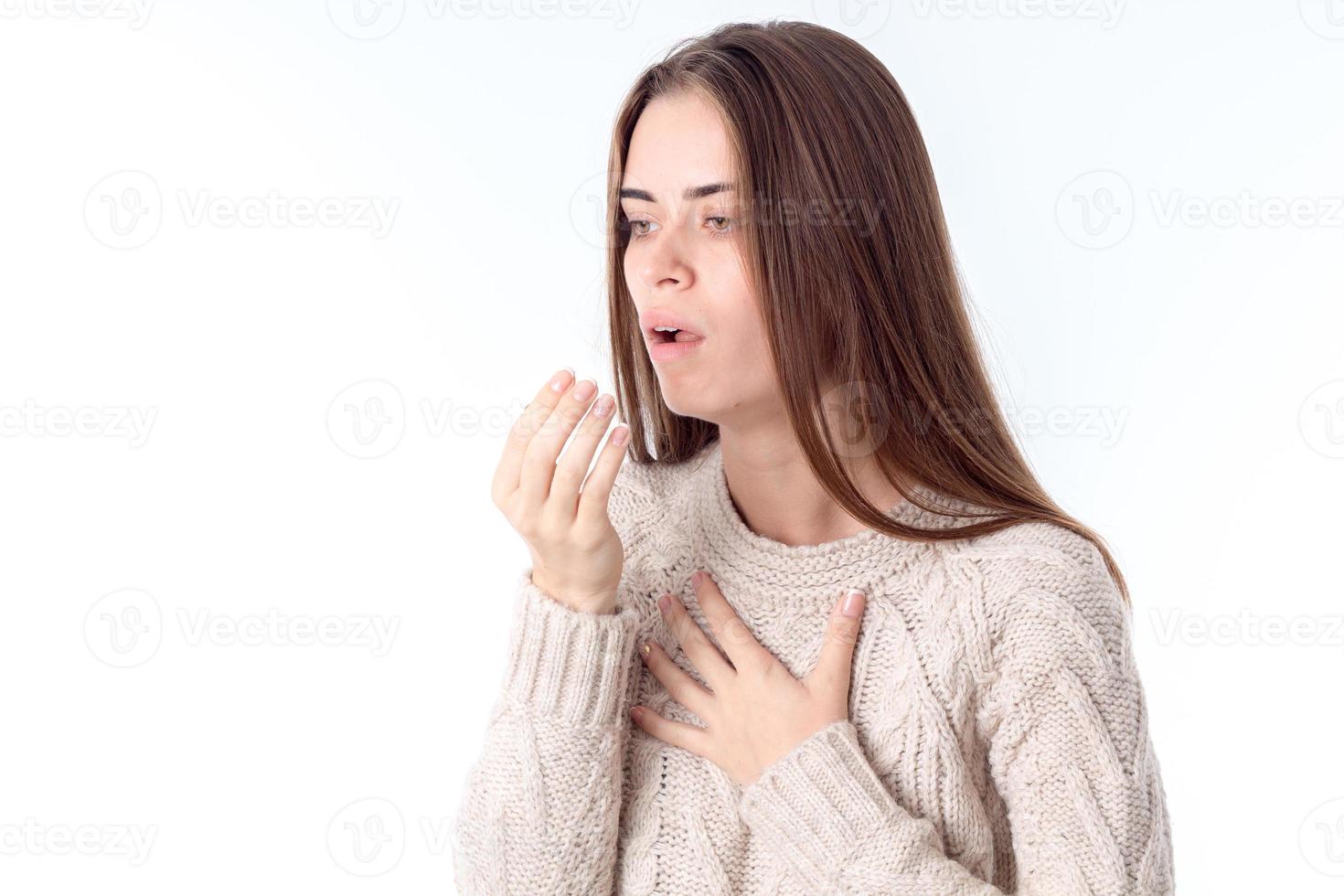 young girl fell ill and coughing photo
