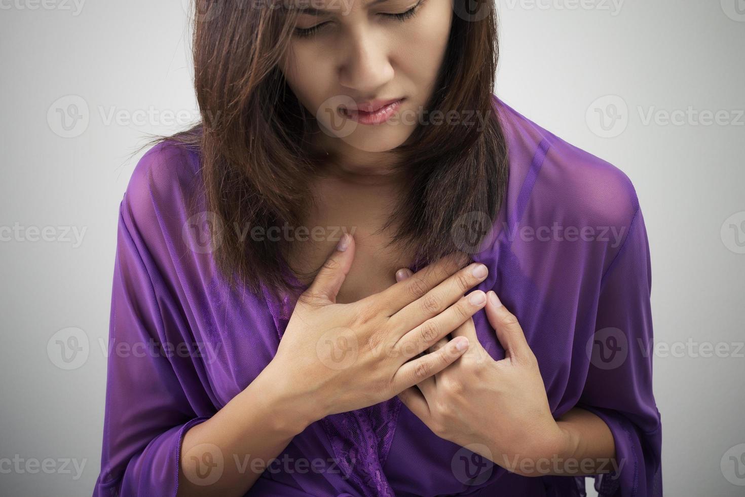 A woman having chest pain photo