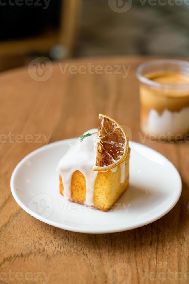 lemon pound cake on white plate photo