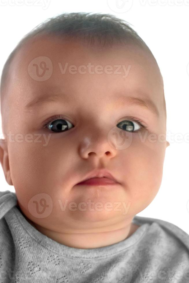 emotional baby girl isolated on white background photo