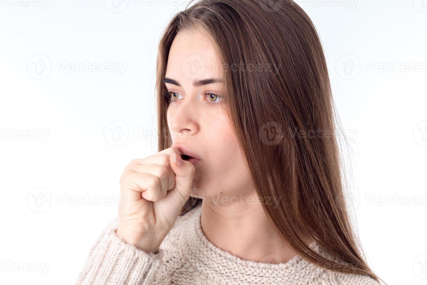 young girl fell ill and coughing photo