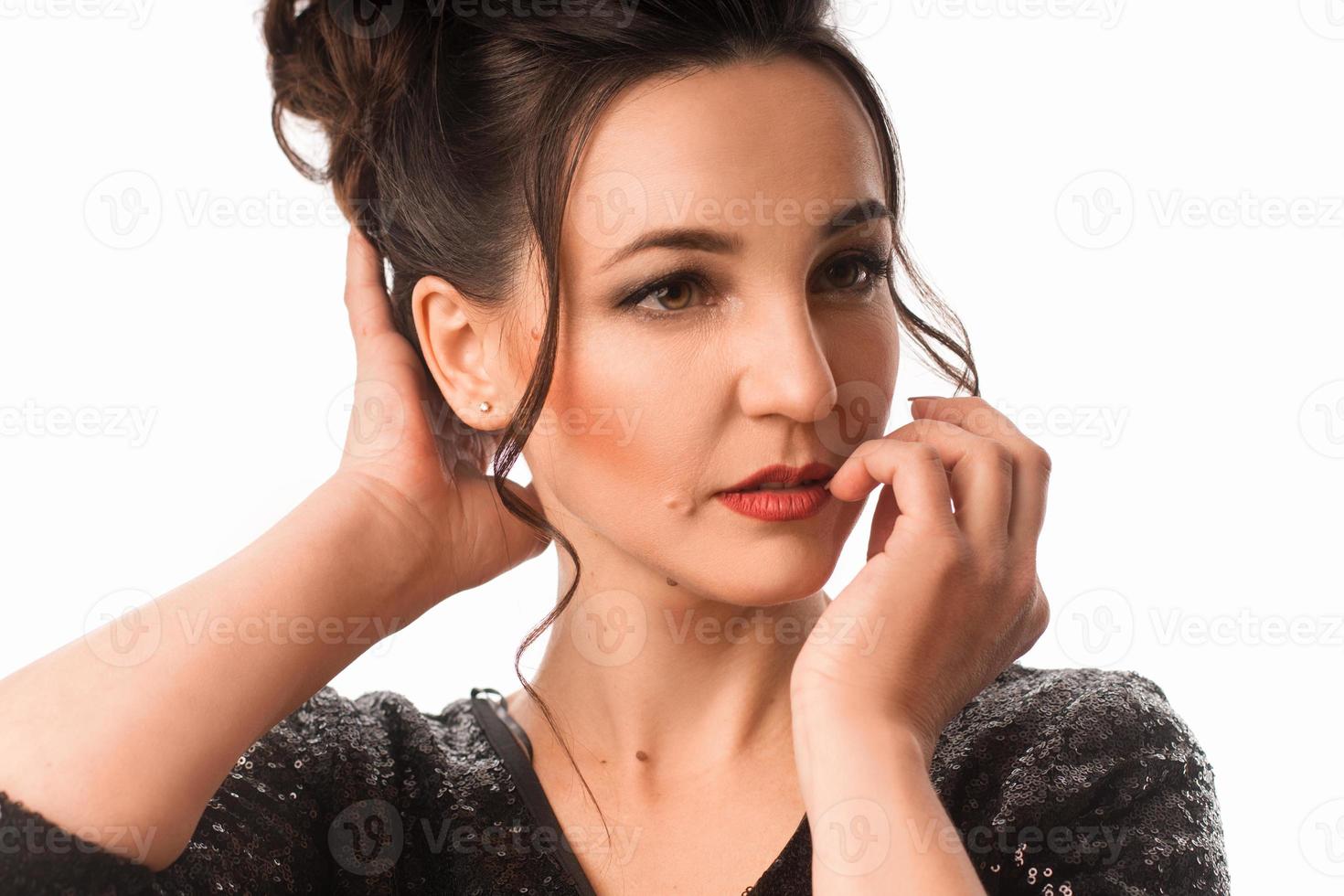 Charming adult brunette with beautiful hairstyle photo