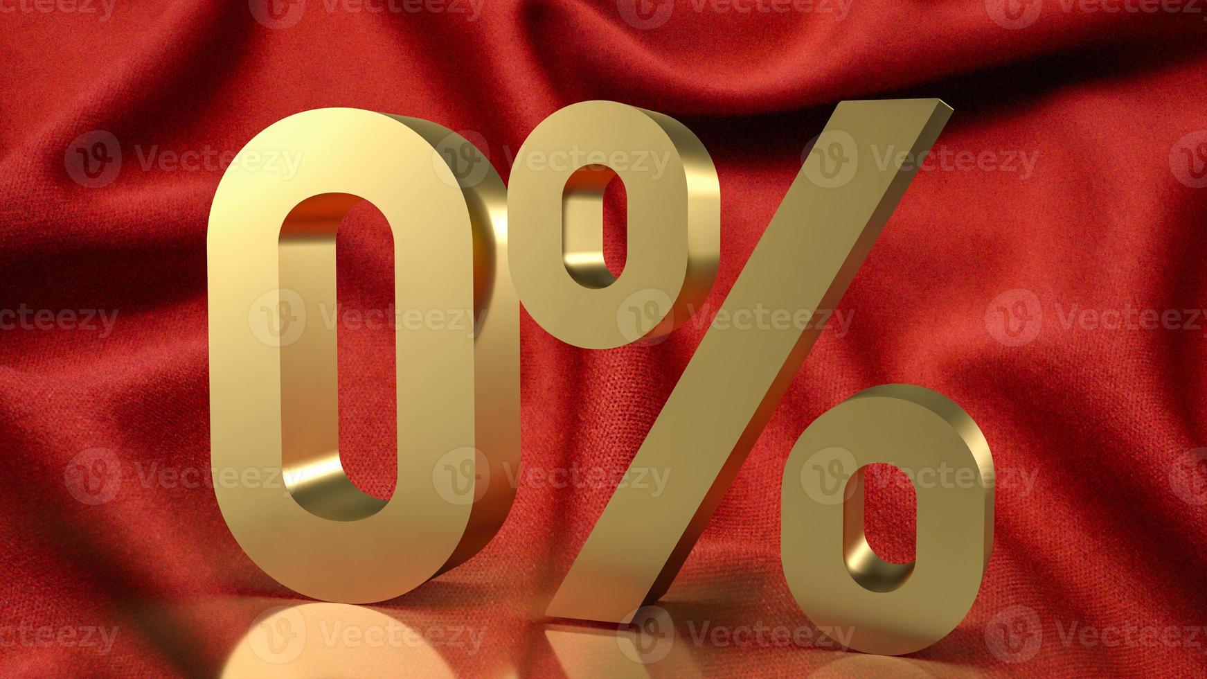 The gold  zero percent on red silk background  3d rendering photo