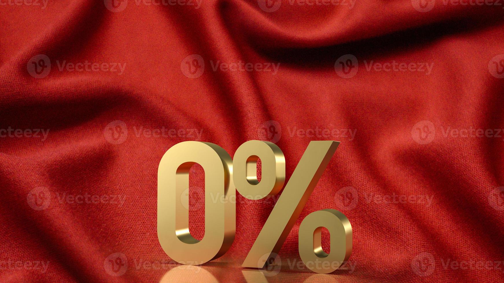 The gold  zero percent on red silk background  3d rendering photo