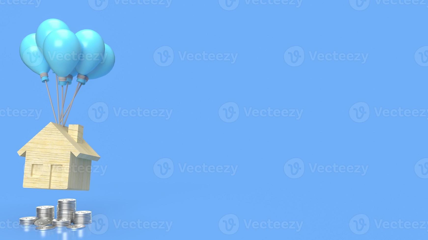 The home wood and blue balloon  for property concept 3d rendering photo