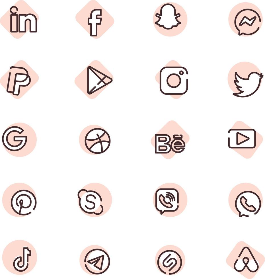 Social media icon set, illustration, vector on a white background.