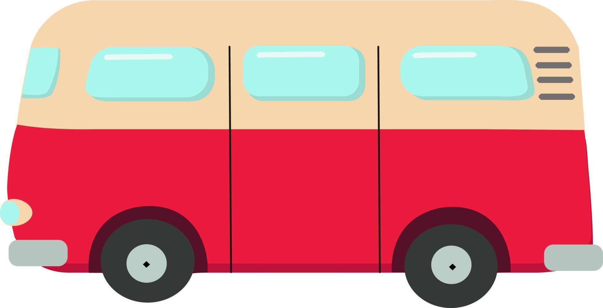 Mini bus rojo, ilustración, vector sobre fondo blanco.