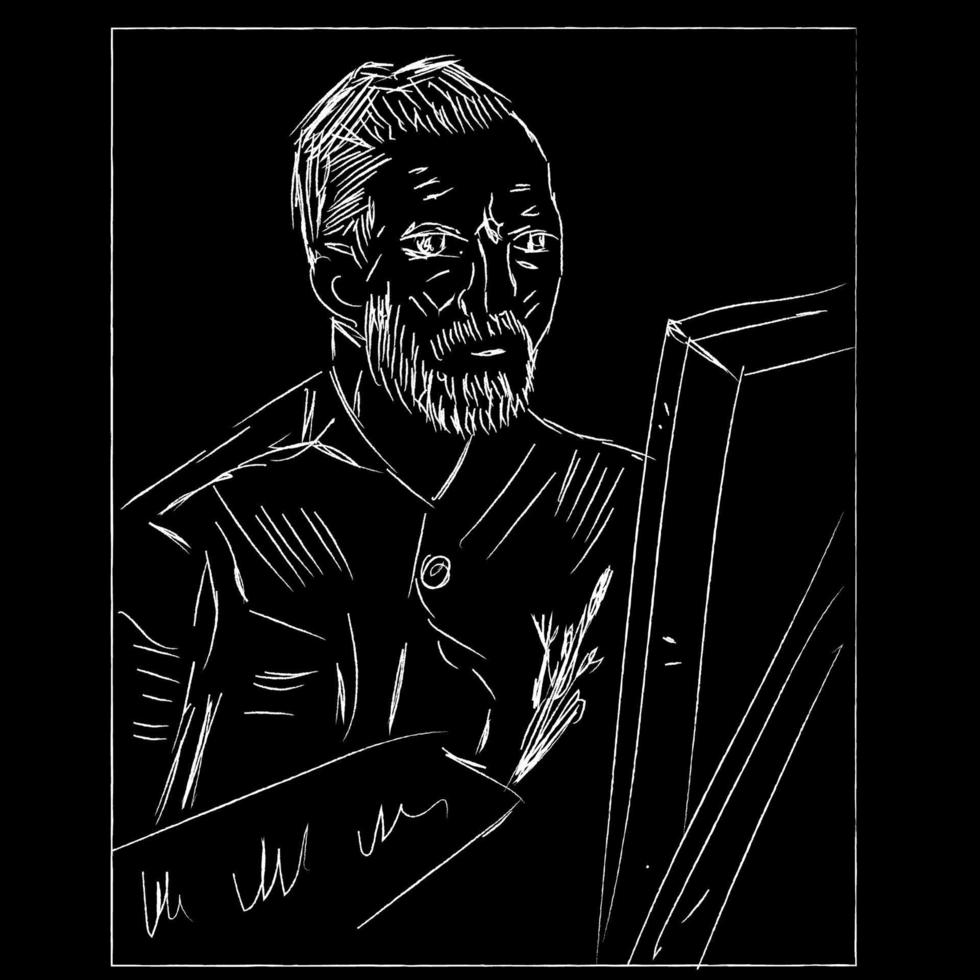 Van Gogh portrait, illustration, vector on white background.