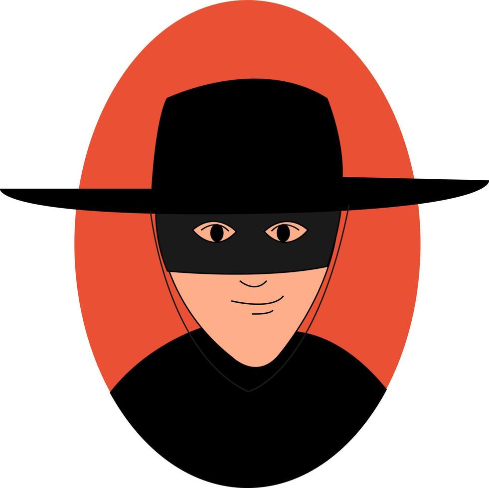 Zorro with mask, illustration, vector on white background.