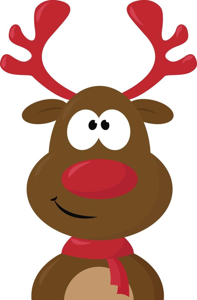 Red nose deer, illustration, vector on white background.