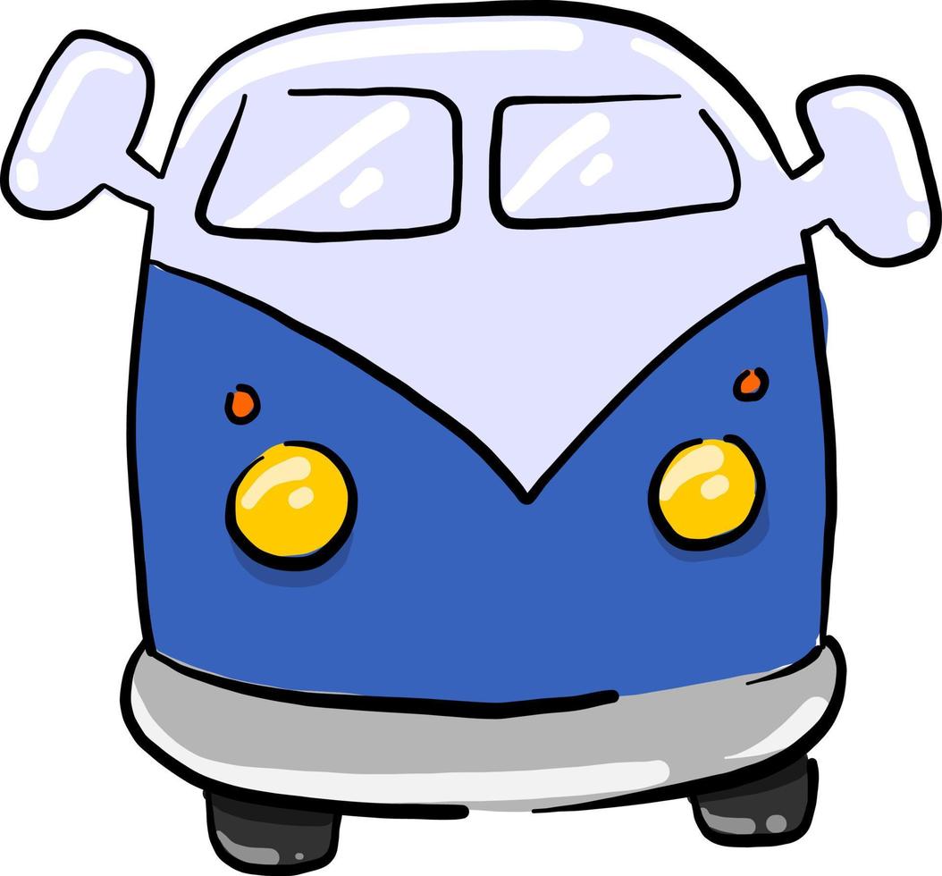 Blue mini bus, illustration, vector on white background