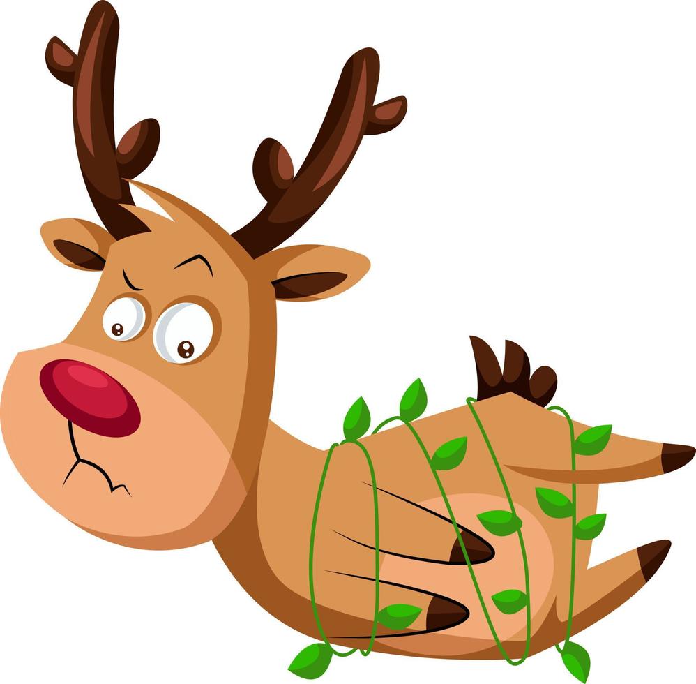 Christmas deer stuck in green decorative lamps vector illustration on a white background