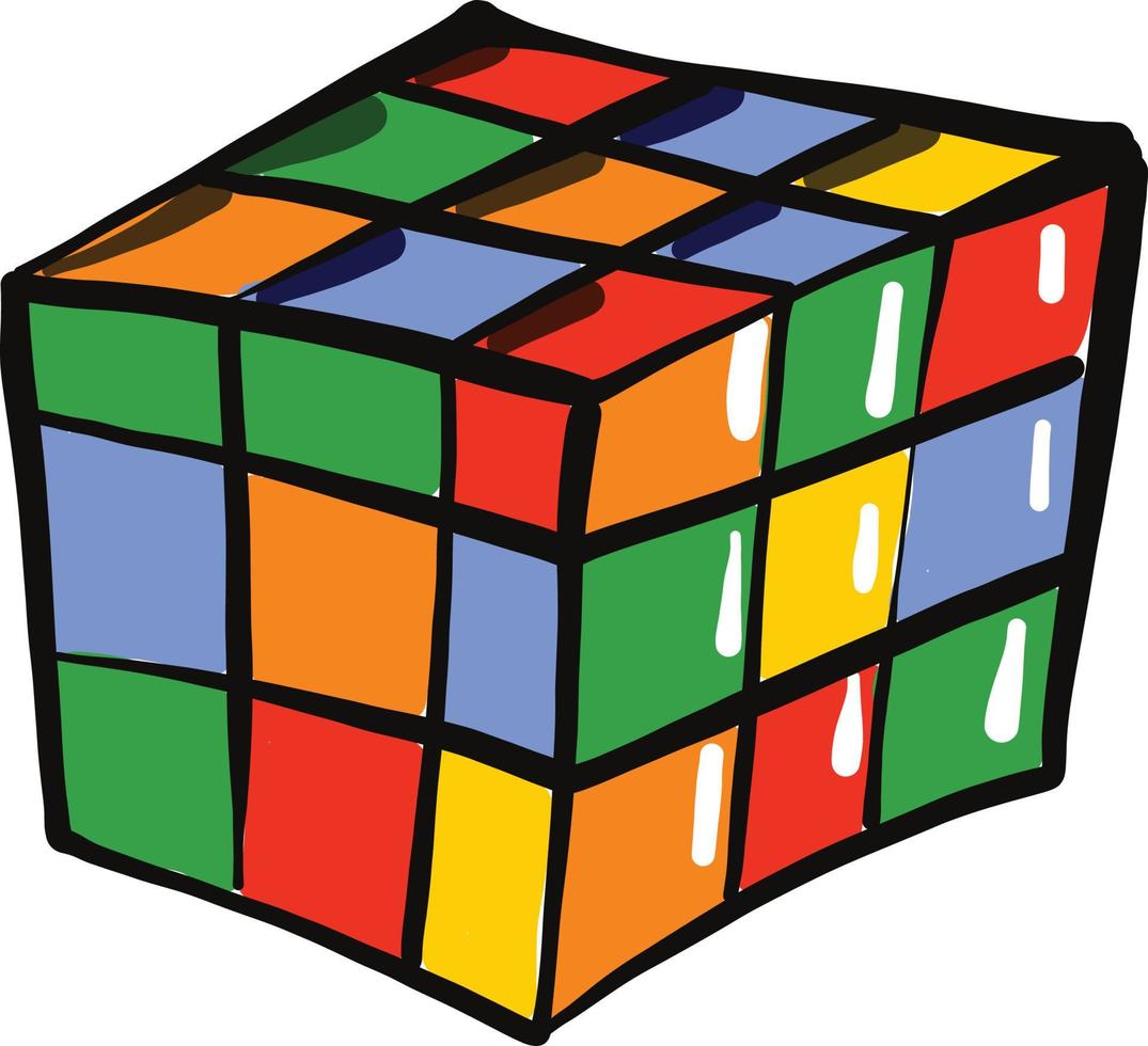 Rubiks cube, illustration, vector on a white background.