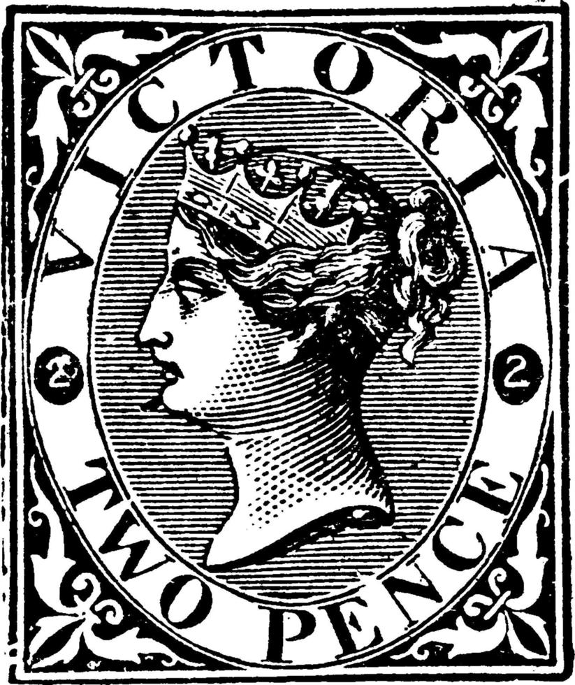 Victoria Two Pence Stamp from 1870 to 1878, vintage illustration. vector
