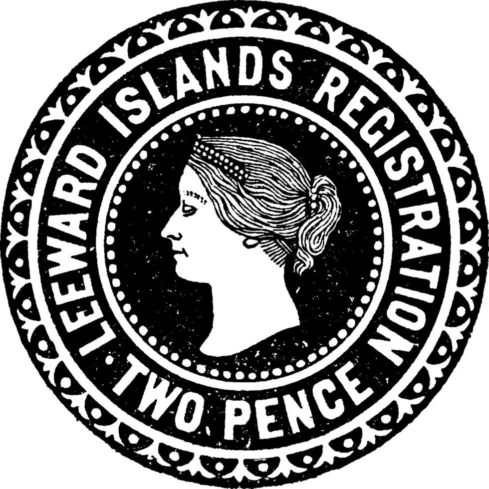 Leeward Islands Two Pence Registration Envelope in 1891, vintage illustration. vector