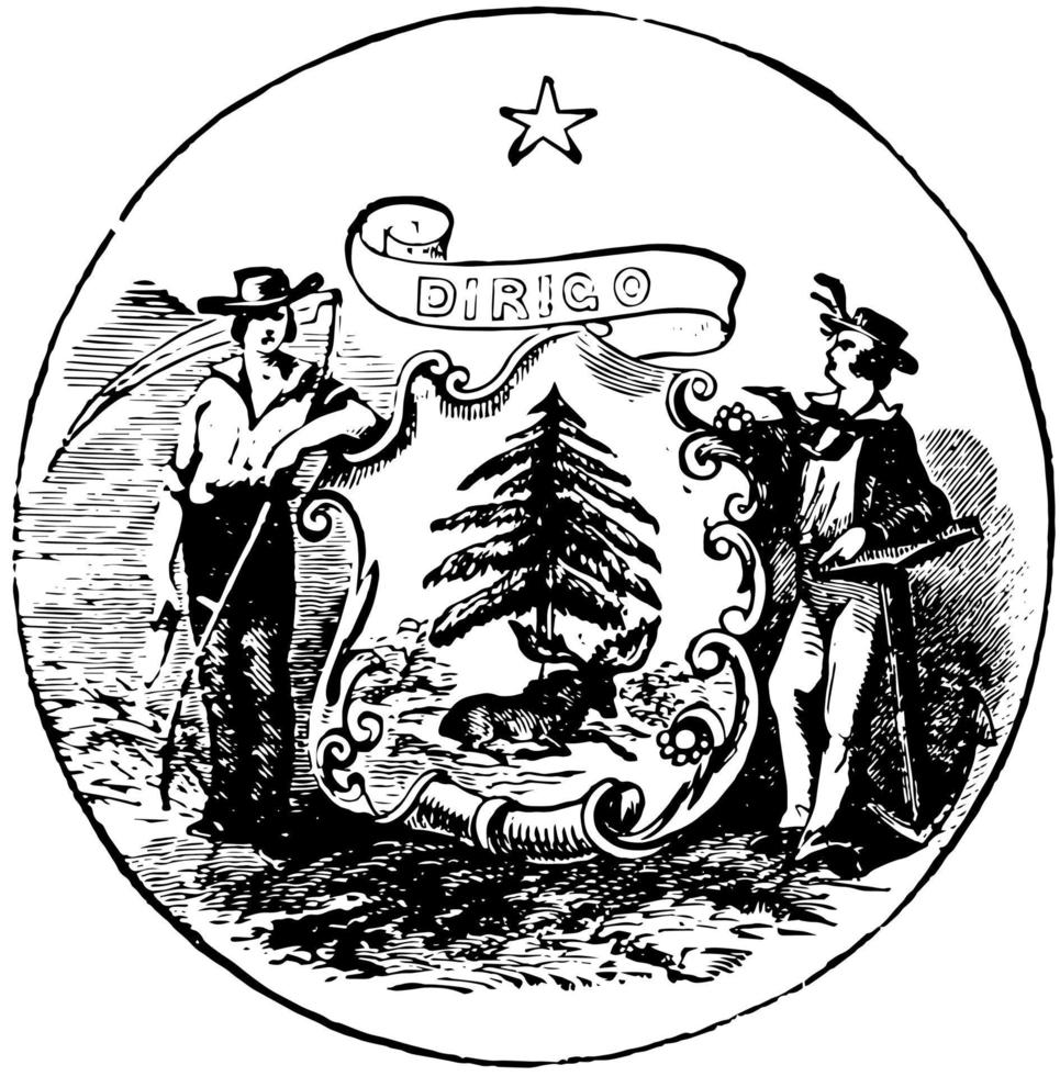 The official seal of the U.S. state of Maine in 1889, vintage illustration vector