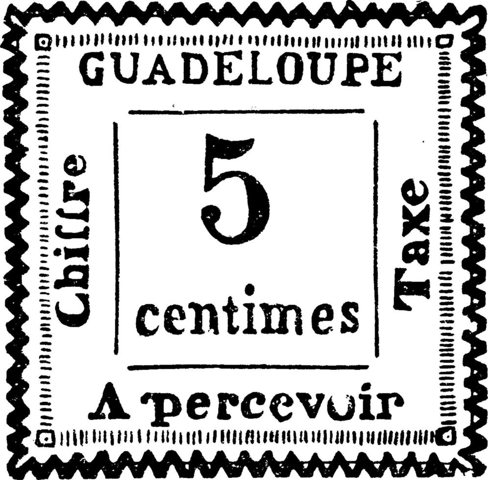Guadeloupe 5 Centimes Stamp, 1884, vintage illustration vector