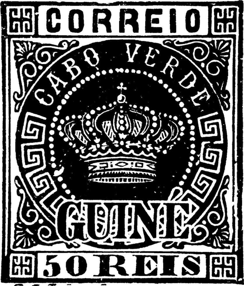 sello de guinea 50 reis, 1879, ilustración vintage vector