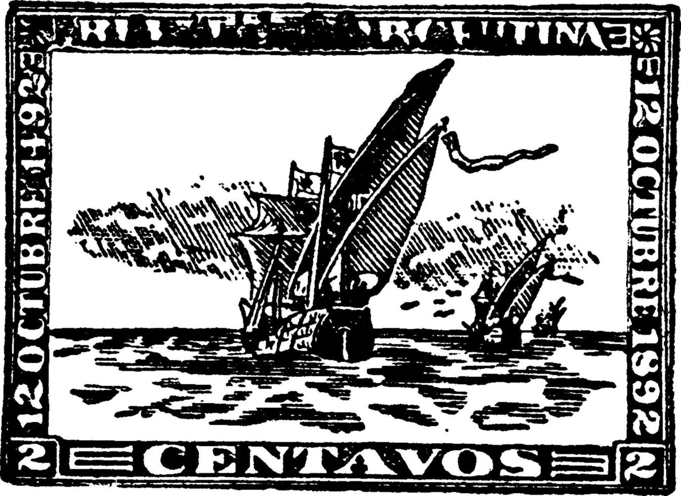 Argentine Republic 2 Centavos Centenary Stamp, 1892, vintage illustration vector