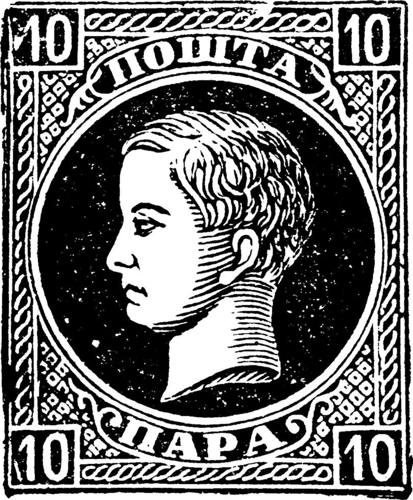 Servia 10 Paras Stamp, 1869, vintage illustration vector