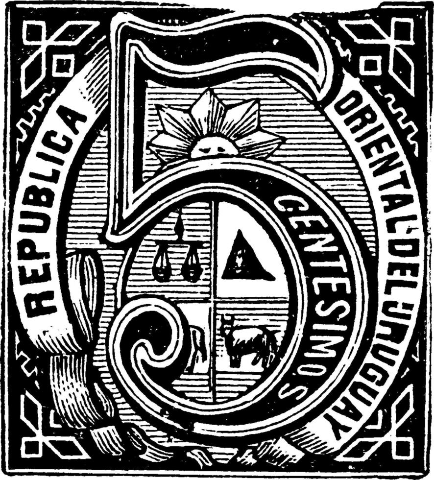 Uruguay 5 Centesimos Envelope, 1881, vintage illustration vector