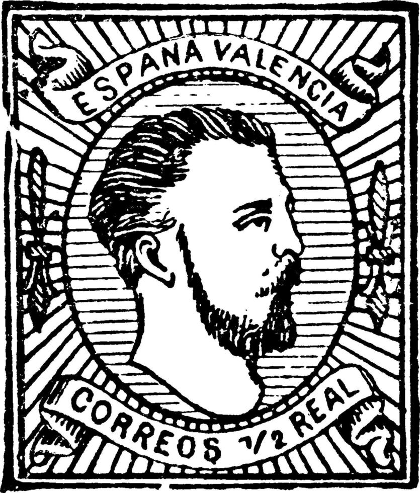 España sello medio real, 1874, ilustración vintage vector