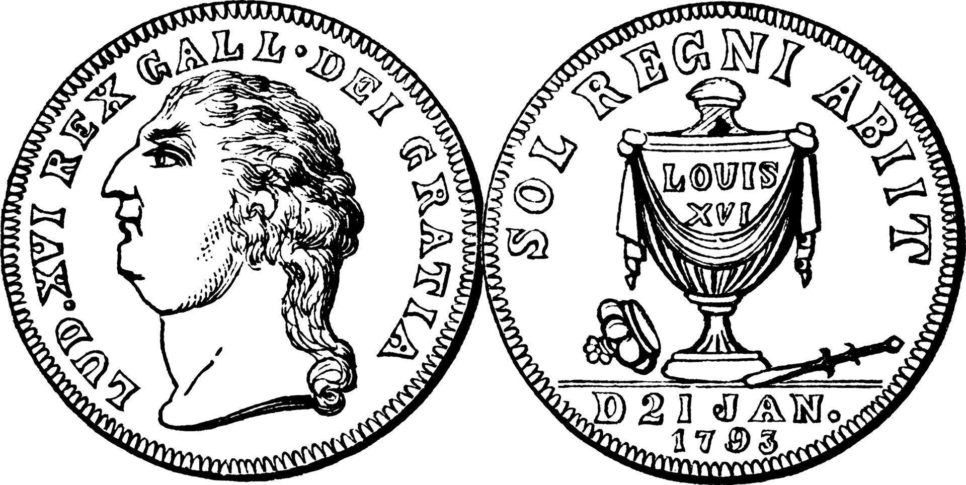 Louis XVI Memorial Medal, vintage illustration. vector