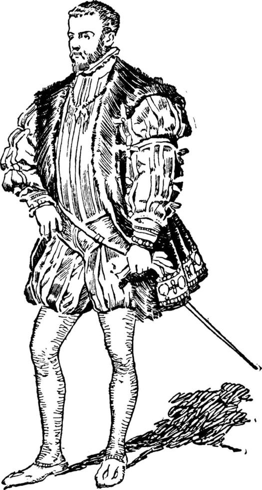 King Philip II, vintage illustration. vector