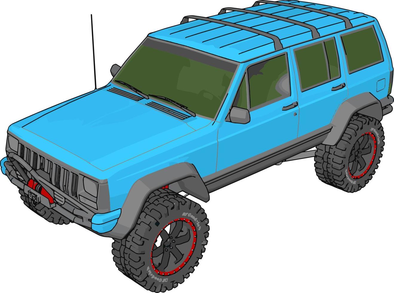 Jeep cherokee azul, ilustración, vector sobre fondo blanco.